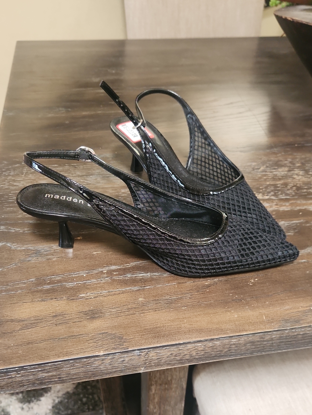 Madden Girl Black Mesh Slingback Kitten Heel Pumps